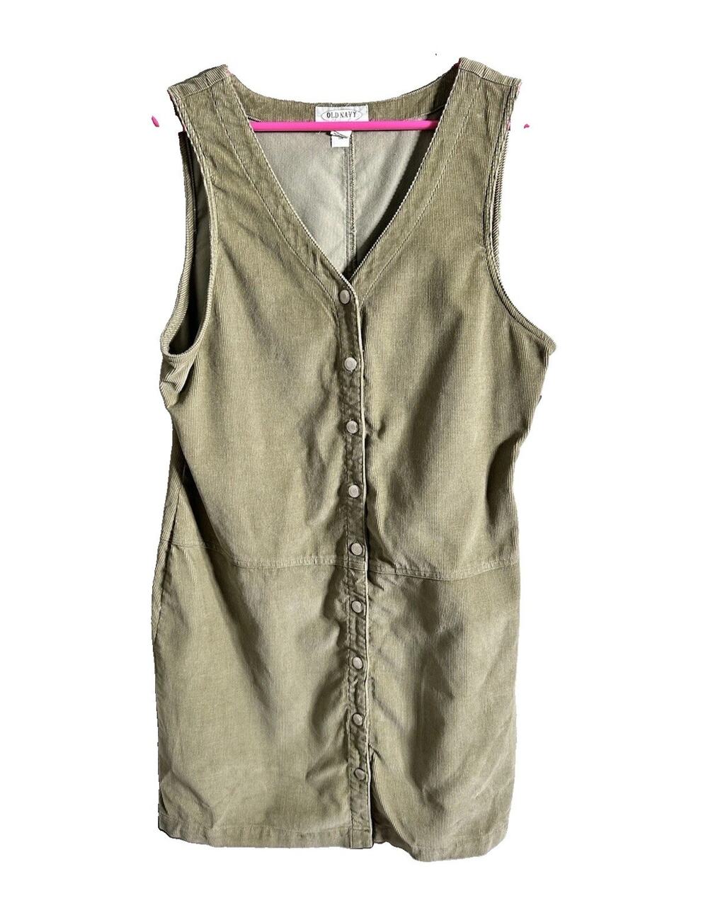 Vintage Old Navy Women’s Green Corduroy V-Neck Sleeveless Mini Dress Size L